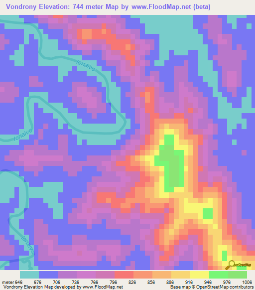 Vondrony,Madagascar Elevation Map
