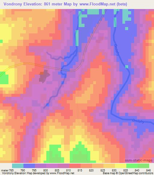 Vondrony,Madagascar Elevation Map