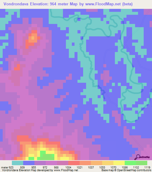 Vondrondava,Madagascar Elevation Map