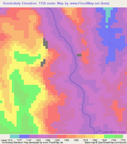 Vondrokely,Madagascar Elevation Map