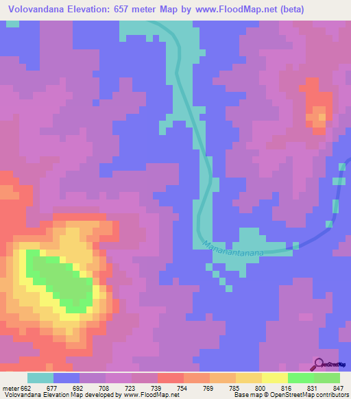 Volovandana,Madagascar Elevation Map