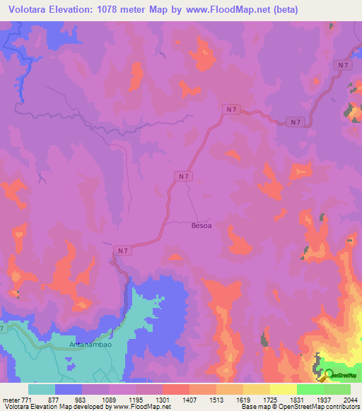 Volotara,Madagascar Elevation Map
