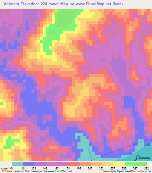Volotara,Madagascar Elevation Map