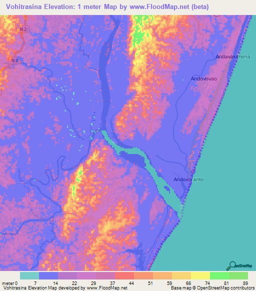 Vohitrasina,Madagascar Elevation Map