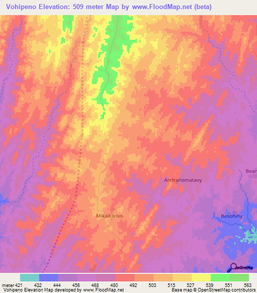 Vohipeno,Madagascar Elevation Map