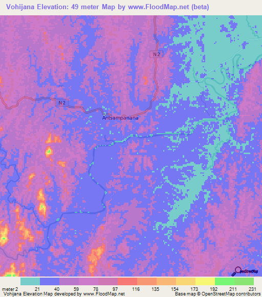 Vohijana,Madagascar Elevation Map