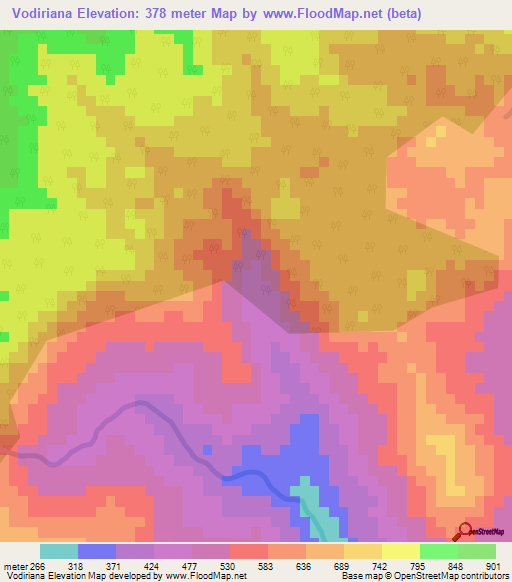 Vodiriana,Madagascar Elevation Map