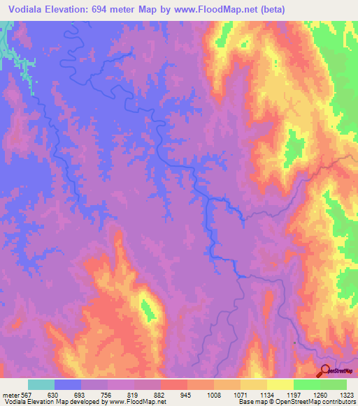 Vodiala,Madagascar Elevation Map