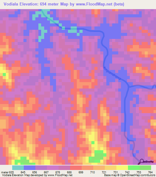 Vodiala,Madagascar Elevation Map