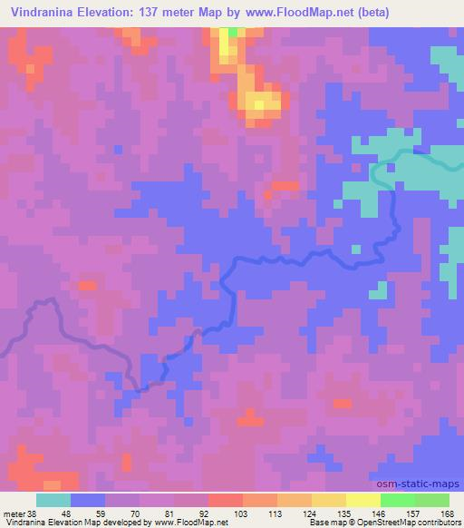 Vindranina,Madagascar Elevation Map
