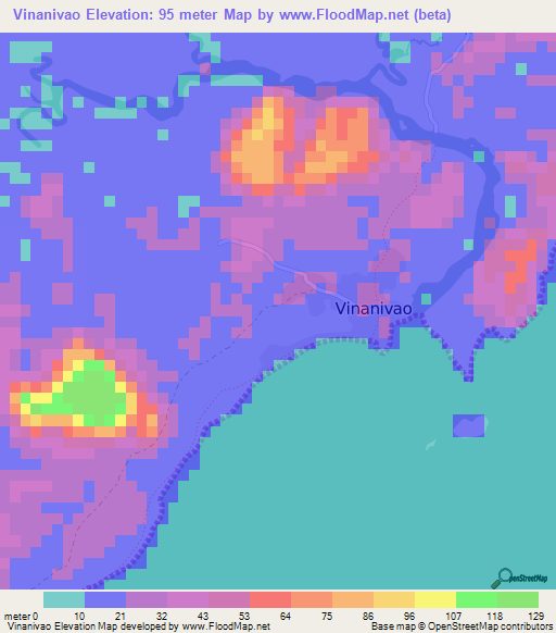 Vinanivao,Madagascar Elevation Map