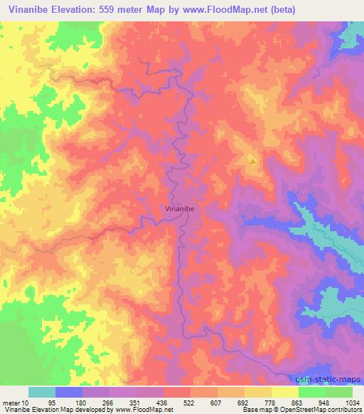 Vinanibe,Madagascar Elevation Map