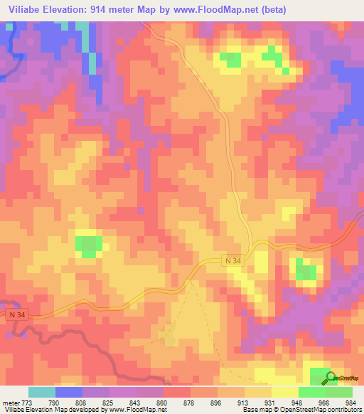 Viliabe,Madagascar Elevation Map