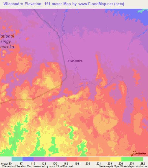 Vilanandro,Madagascar Elevation Map
