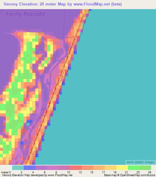 Vavony,Madagascar Elevation Map