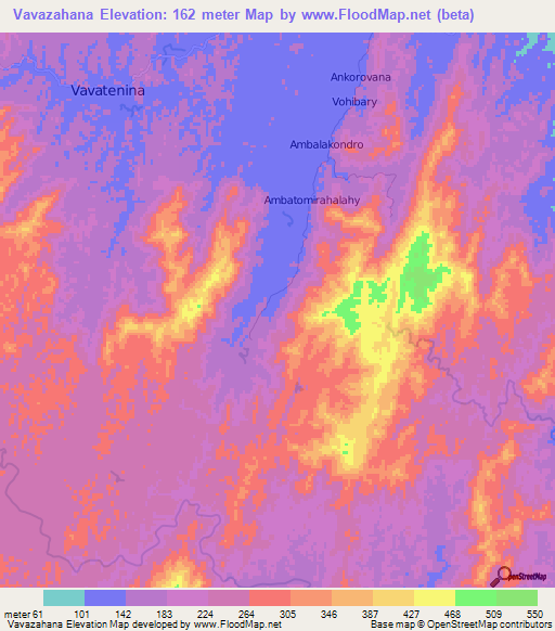 Vavazahana,Madagascar Elevation Map