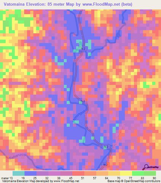Vatomaina,Madagascar Elevation Map