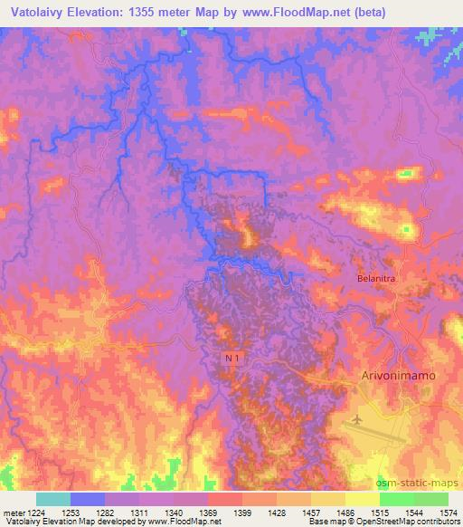 Vatolaivy,Madagascar Elevation Map