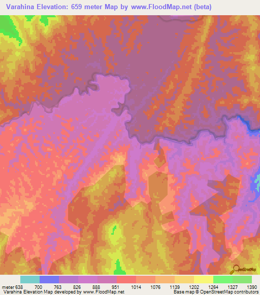 Varahina,Madagascar Elevation Map