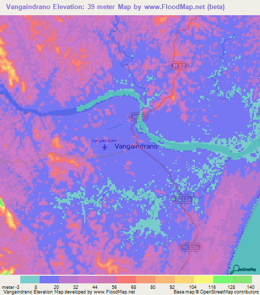 Vangaindrano,Madagascar Elevation Map