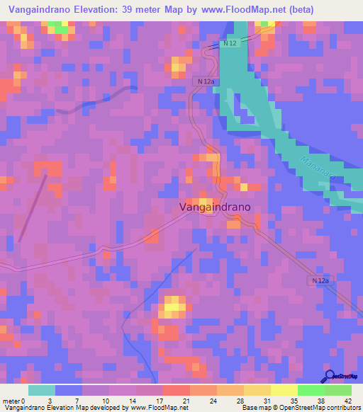 Vangaindrano,Madagascar Elevation Map