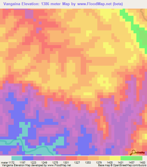 Vangaina,Madagascar Elevation Map
