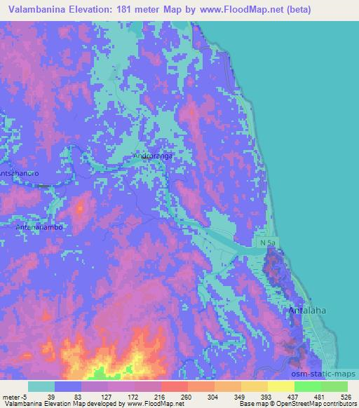 Valambanina,Madagascar Elevation Map