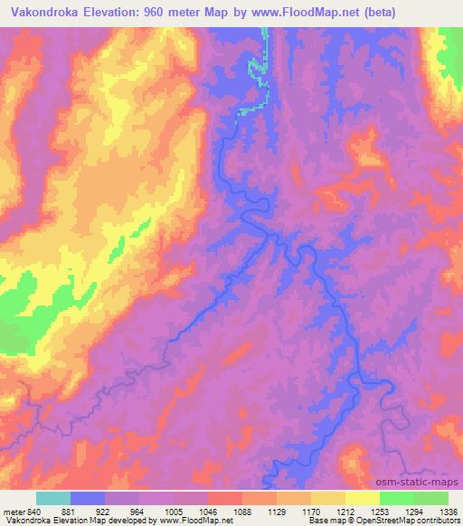 Vakondroka,Madagascar Elevation Map
