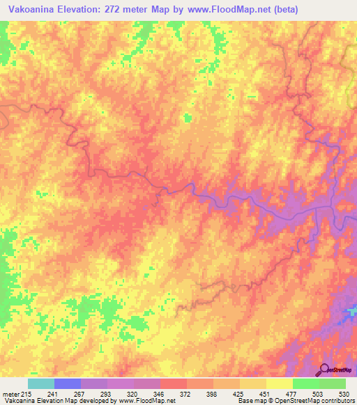 Vakoanina,Madagascar Elevation Map