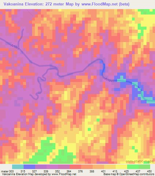 Vakoanina,Madagascar Elevation Map
