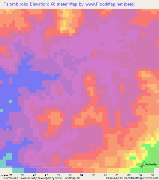 Tsiombiroko,Madagascar Elevation Map