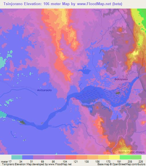 Tsinjorano,Madagascar Elevation Map