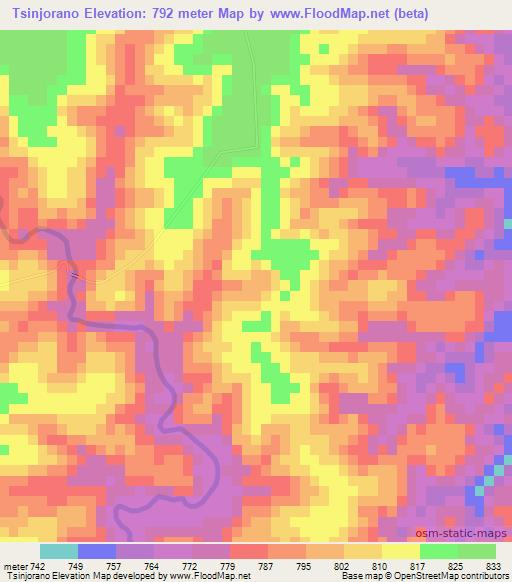 Tsinjorano,Madagascar Elevation Map