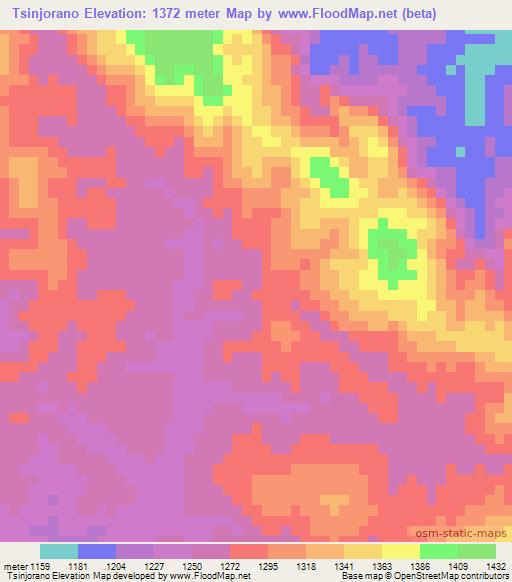 Tsinjorano,Madagascar Elevation Map