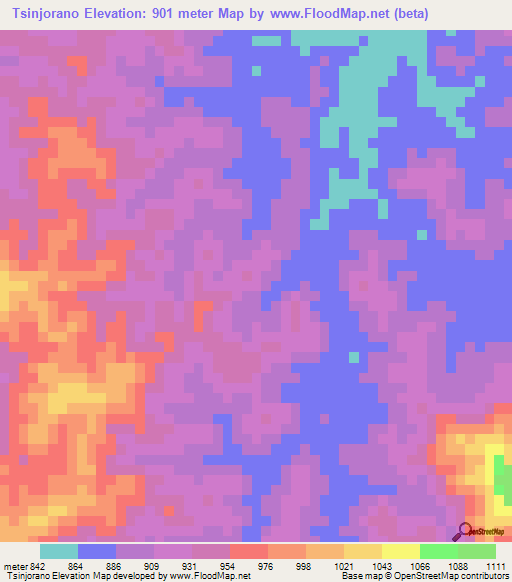 Tsinjorano,Madagascar Elevation Map