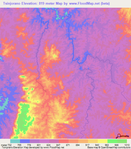 Tsinjorano,Madagascar Elevation Map