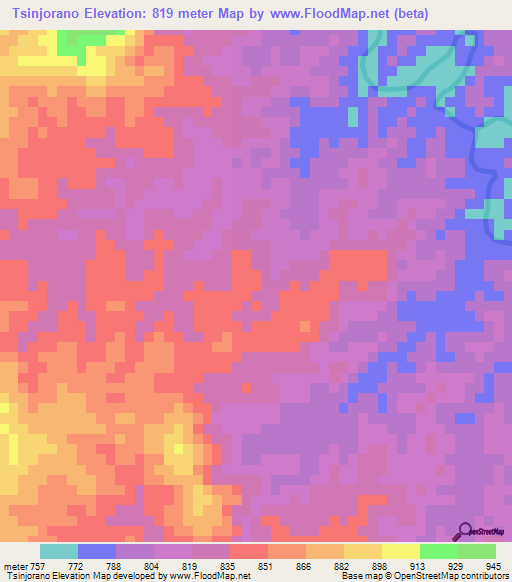 Tsinjorano,Madagascar Elevation Map