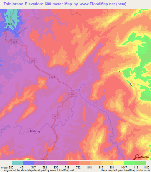 Tsinjorano,Madagascar Elevation Map