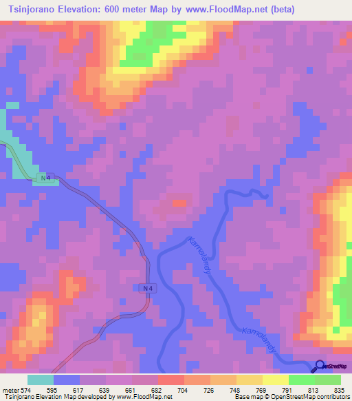 Tsinjorano,Madagascar Elevation Map