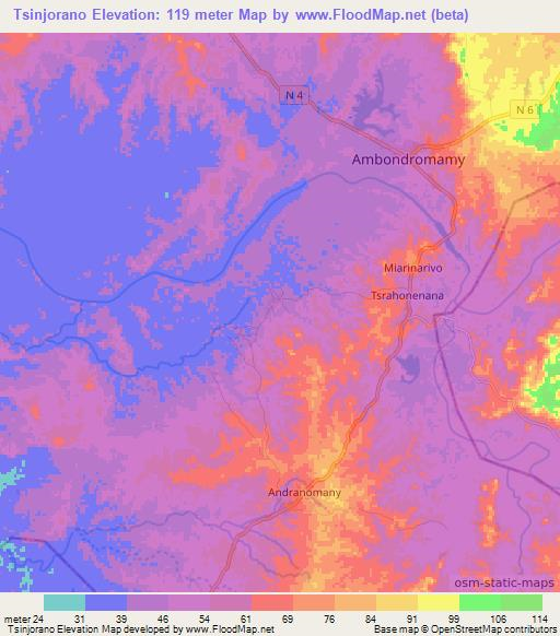Tsinjorano,Madagascar Elevation Map