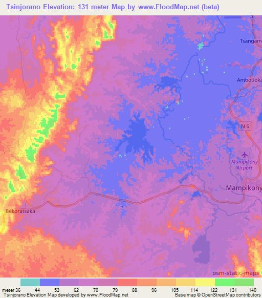 Tsinjorano,Madagascar Elevation Map