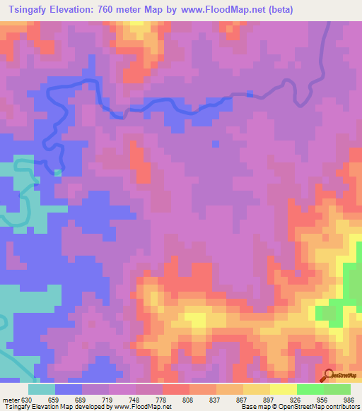 Tsingafy,Madagascar Elevation Map