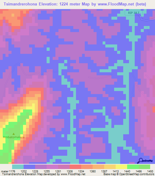 Tsimandrerohona,Madagascar Elevation Map