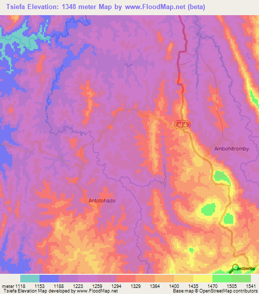 Tsiefa,Madagascar Elevation Map