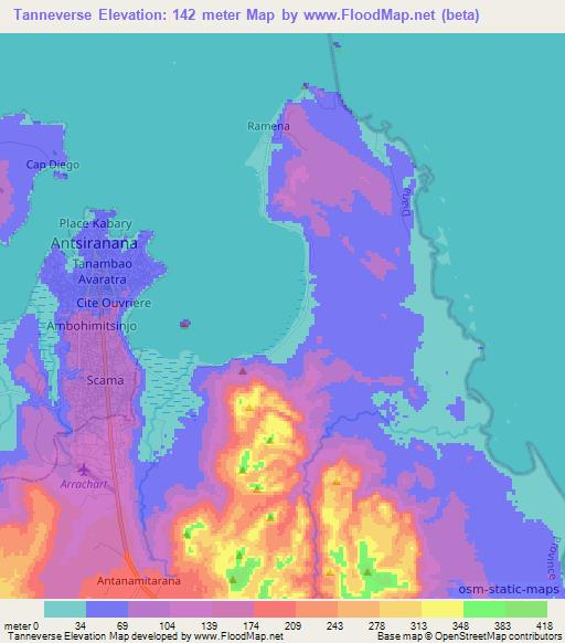 Tanneverse,Madagascar Elevation Map