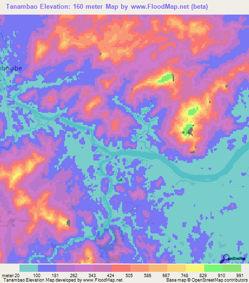 Tanambao,Madagascar Elevation Map