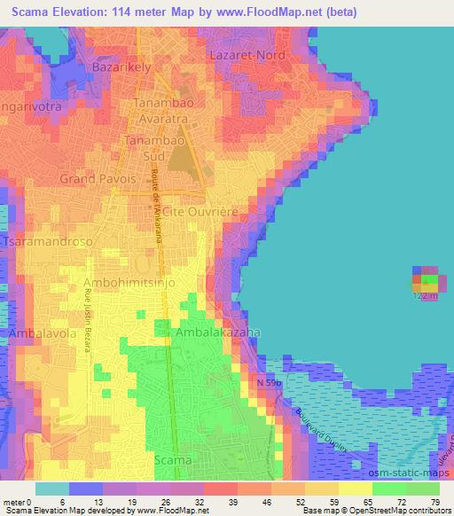 Scama,Madagascar Elevation Map