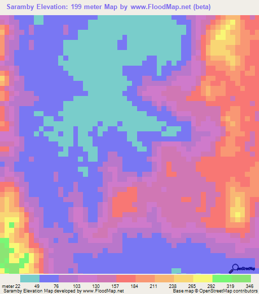 Saramby,Madagascar Elevation Map