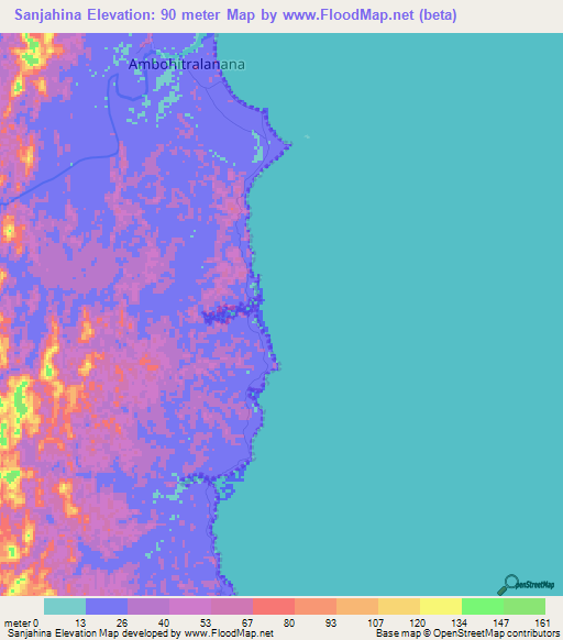 Sanjahina,Madagascar Elevation Map