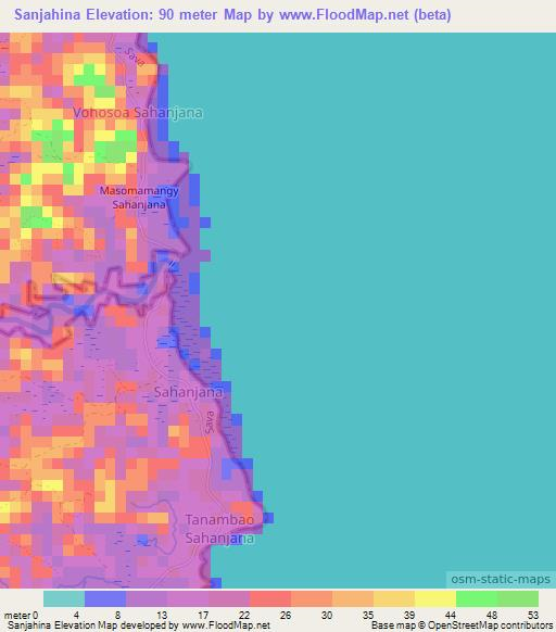 Sanjahina,Madagascar Elevation Map